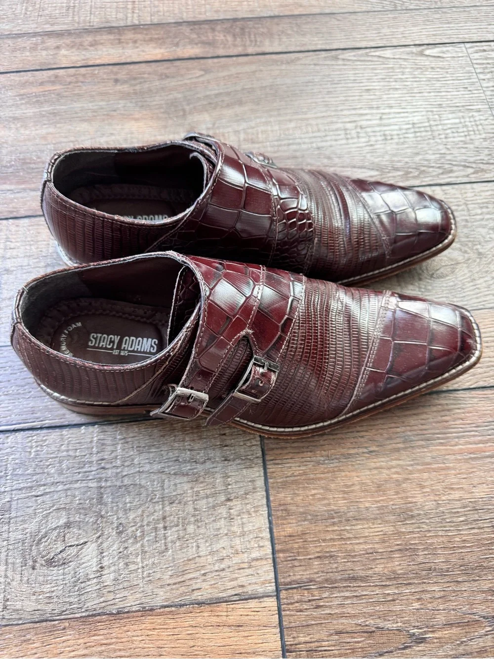 Stacy Adams Men's Burgundy Croc-Embossed Double Monk Strap Oxfords (Gently Used)